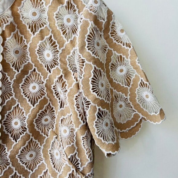 Sandro short broderie anglaise dress, Tan/ white, Size 36 - Picture 7 of 14